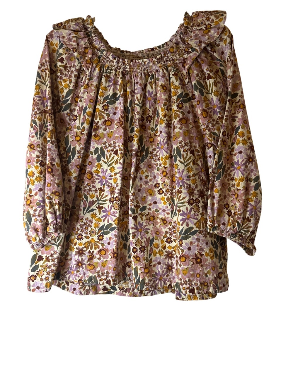 Sonoma Floral Peasant Blouse in Lavender, Yellow, Green, Sz XXL